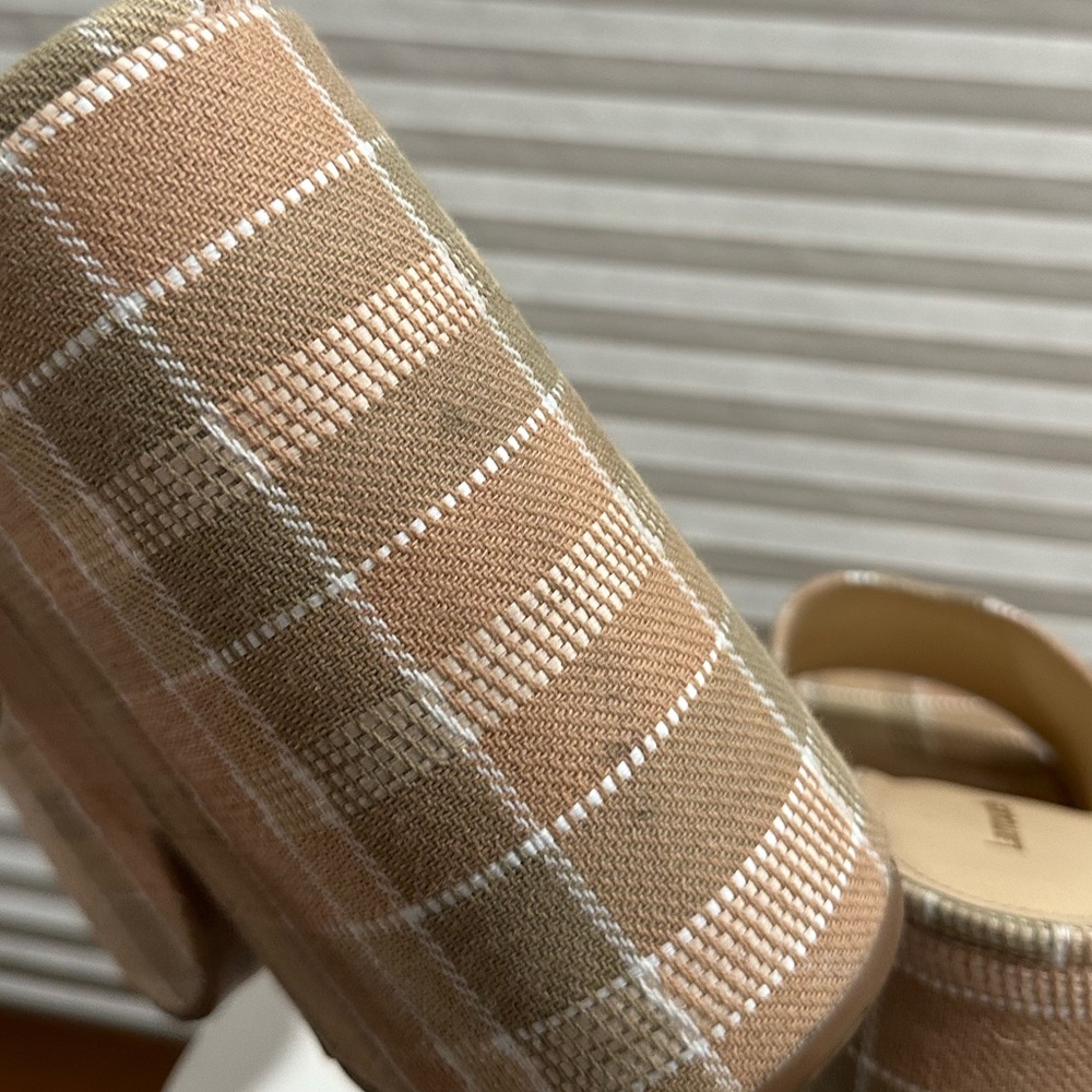 🌹LARROUDE🌹 Wanda Platform Mule In Neutral Plaid Raffia Size: 11 - Picture 9 of 13